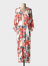 Robe longue imprimé fleurs manches 3/4 rouge LEE COOPER femme