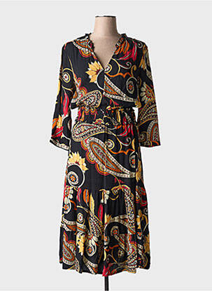 Robe mi-longue imprimé fantaisie manches longues noir LEE COOPER femme
