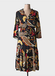 Robe mi-longue imprimé fantaisie manches longues noir LEE COOPER femme