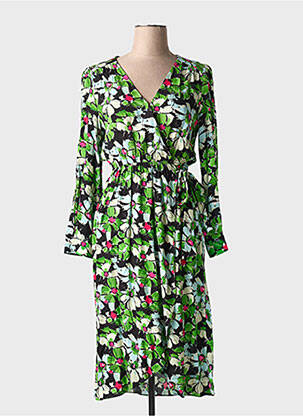Robe mi-longue imprimé fantaisie manches longues vert ORFEO femme