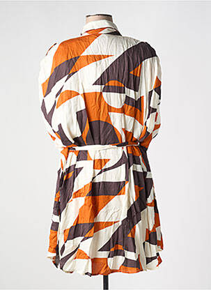 Robe mi-longue imprimé fantaisie manches courtes orange ORFEO femme