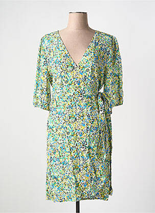 Robe mi-longue imprimé fleurs manches courtes vert FREEMAN T.PORTER femme