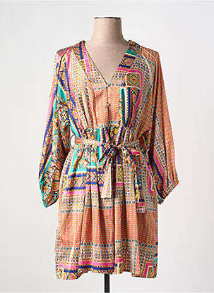Robe mi-longue imprimé fantaisie manches longues orange MOLLY BRACKEN femme