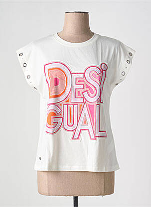 T-shirt sérigraphie floquée manches courtes blanc DESIGUAL femme