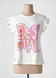 T-shirt sérigraphie floquée manches courtes blanc DESIGUAL femme