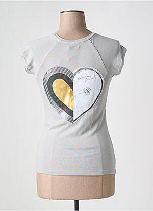 T-shirt sérigraphie floquée manches courtes gris DESIGUAL femme