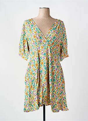 Robe mi-longue imprimé fleurs manches courtes vert THE KORNER femme
