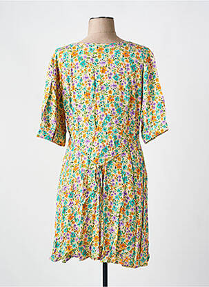 Robe mi-longue imprimé fleurs manches courtes vert THE KORNER femme