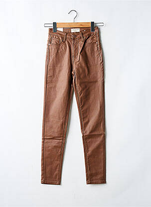 Pantalon slim fermeture zippée sous rabat boutonné marron NINA CARTER femme