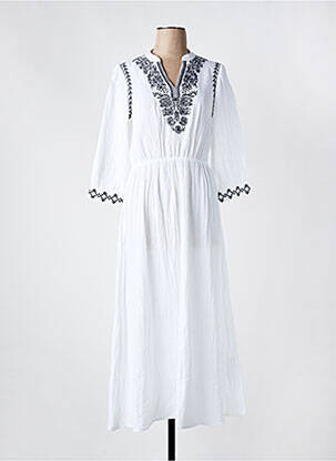 Robe longue col v manches 3/4 blanc C'EST BEAU LA VIE femme