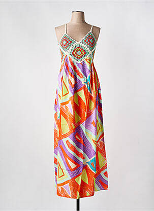 Robe longue imprimé fantaisie sans manche orange CREAM femme