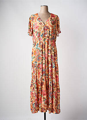 Robe longue imprimé fantaisie manches courtes orange C'EST BEAU LA VIE femme