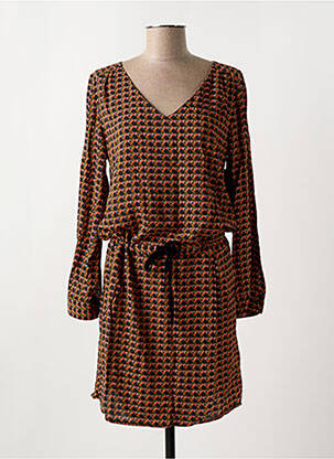 Robe mi-longue imprimé fantaisie manches longues orange LE PETIT BAIGNEUR femme