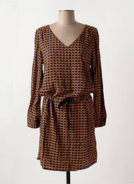 Robe mi-longue imprimé fantaisie manches longues orange LE PETIT BAIGNEUR femme