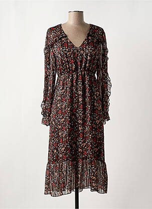 Robe mi-longue imprimé fleurs manches longues noir CHATTAWAK femme