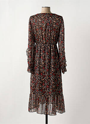 Robe mi-longue imprimé fleurs manches longues noir CHATTAWAK femme