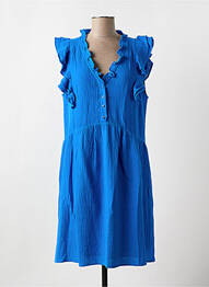 Robe mi-longue tissage crêpe manches courtes bleu DEELUXE femme