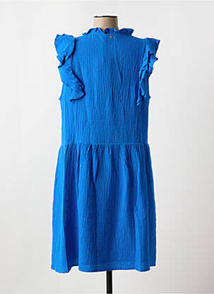 Robe mi-longue tissage crêpe manches courtes bleu DEELUXE femme