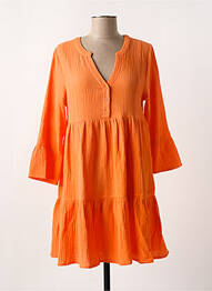 Robe courte manches 3/4 manches 3/4 orange DEELUXE femme
