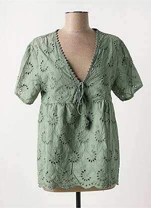 Blouse tissage popeline manches courtes vert DONA LISA femme