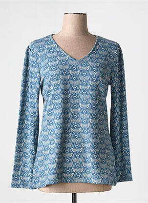 Pull col v manches longues bleu MD'M femme