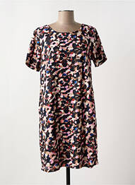 Robe mi-longue imprimé fantaisie manches courtes noir MOLLY BRACKEN femme
