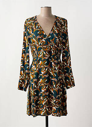 Robe mi-longue imprimé fantaisie manches longues vert ANGE femme