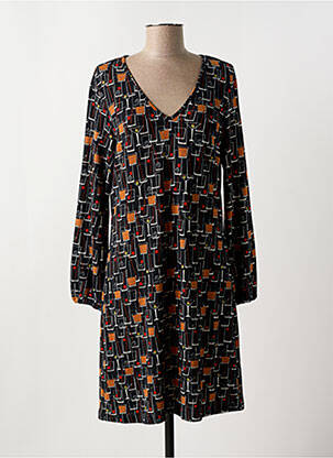 Robe mi-longue imprimé fantaisie manches longues noir MD'M femme