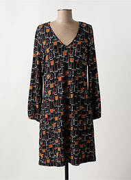 Robe mi-longue imprimé fantaisie manches longues noir MD'M femme