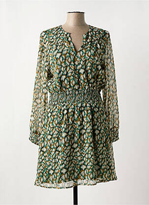 Robe mi-longue imprimé fantaisie manches longues vert ANGE femme