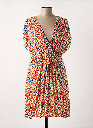 Robe mi-longue imprimé fantaisie manches courtes orange MD'M femme