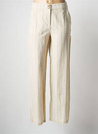 Pantalon droit fermeture zippée sous rabat boutonné taille normale beige MD'M femme
