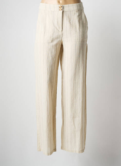 Pantalon droit fermeture zippée sous rabat boutonné taille normale beige MD'M femme