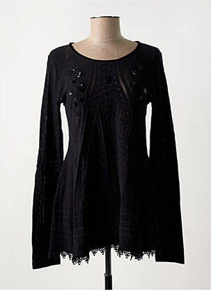 Pull tunique col rond manches longues noir HIGH femme