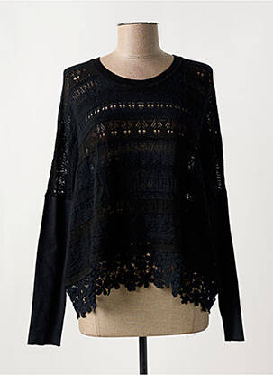 Pull maille ajourée manches longues noir HIGH femme