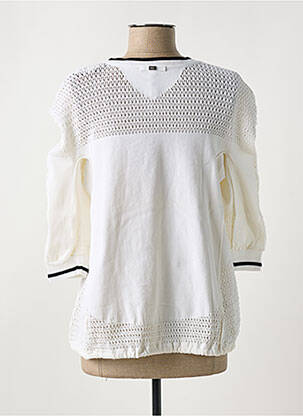 Pull tunique maille ajourée manches 3/4 beige HIGH femme