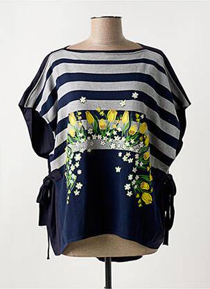 Pull tunique stretch manches courtes bleu HIGH femme