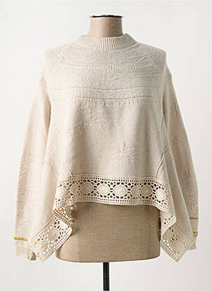 Pull tissage chiné manches longues beige HIGH femme