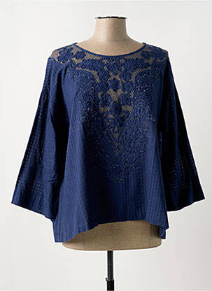 Blouse tissage popeline manches 3/4 bleu HIGH femme