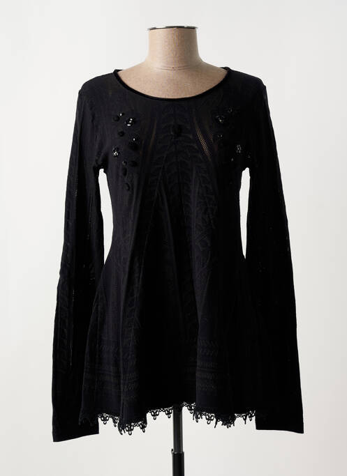 Pull tunique col rond manches longues noir HIGH femme