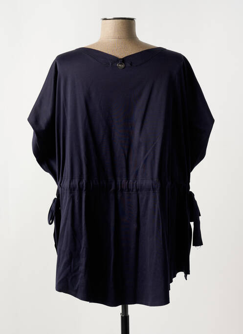 Pull tunique stretch manches courtes bleu HIGH femme