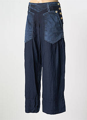Pantalon droit tissage popeline taille normale bleu HICH USE femme