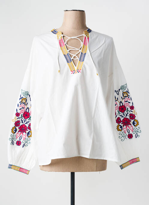 Blouse tissage popeline manches longues blanc HARTFORD femme