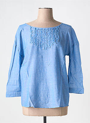 Blouse tissage popeline manches 3/4 bleu LEON & HARPER femme