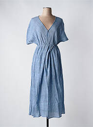 Robe mi-longue tissage crêpe manches courtes bleu HOD femme