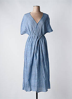 Robe mi-longue tissage crêpe manches courtes bleu HOD femme