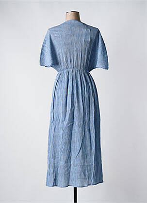 Robe mi-longue tissage crêpe manches courtes bleu HOD femme