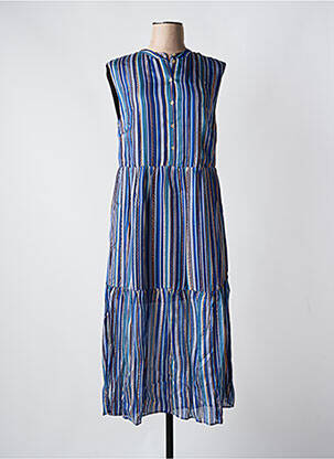 Robe mi-longue tissage crêpe sans manche bleu SET femme