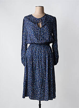 Robe mi-longue imprimé fantaisie manches longues bleu BELLEROSE femme