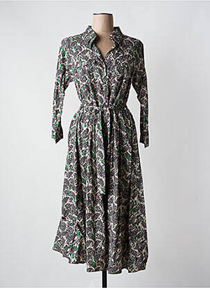 Robe mi-longue imprimé fantaisie manches longues noir HOD femme